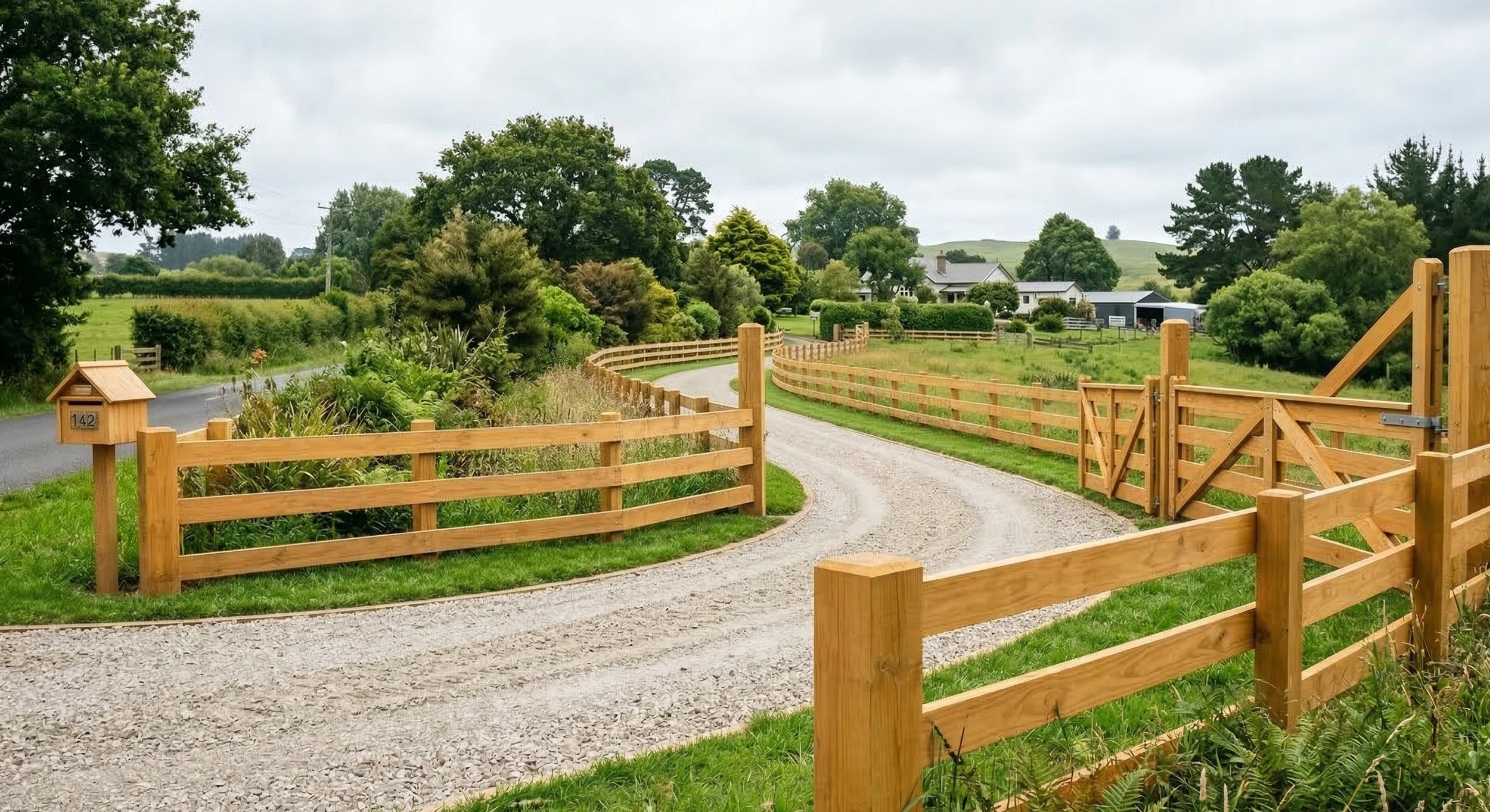 Good Fences — post and rail driveway fence