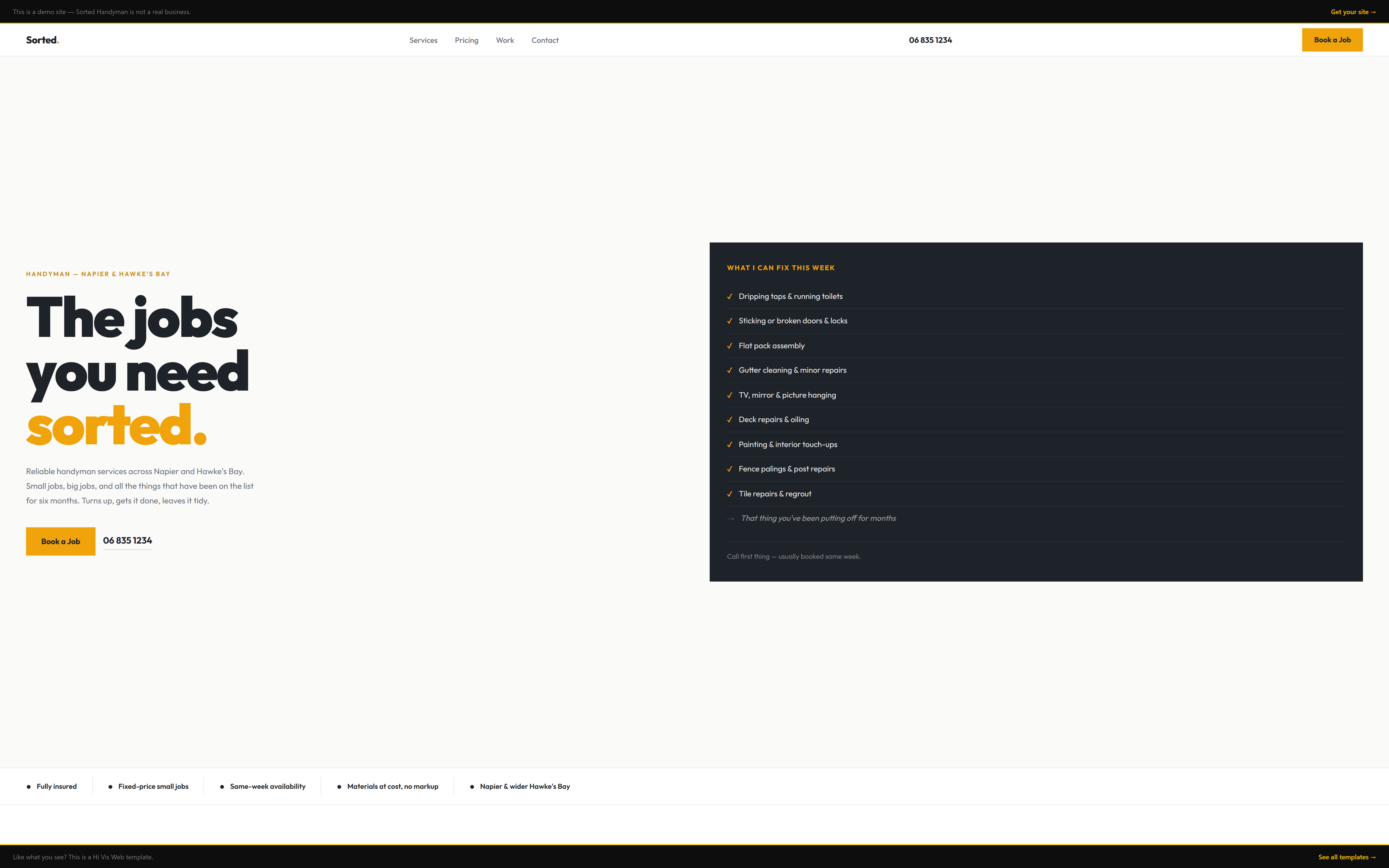 Template preview for Sorted Handyman website example