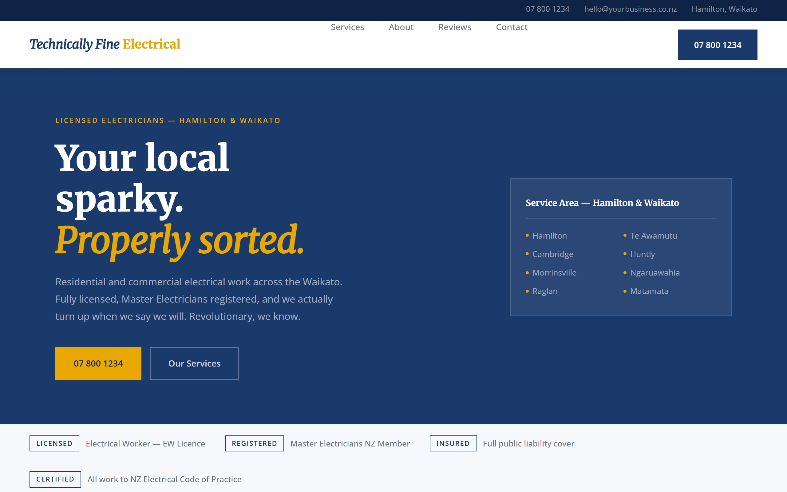 Template preview for Technically Fine Electrical website example