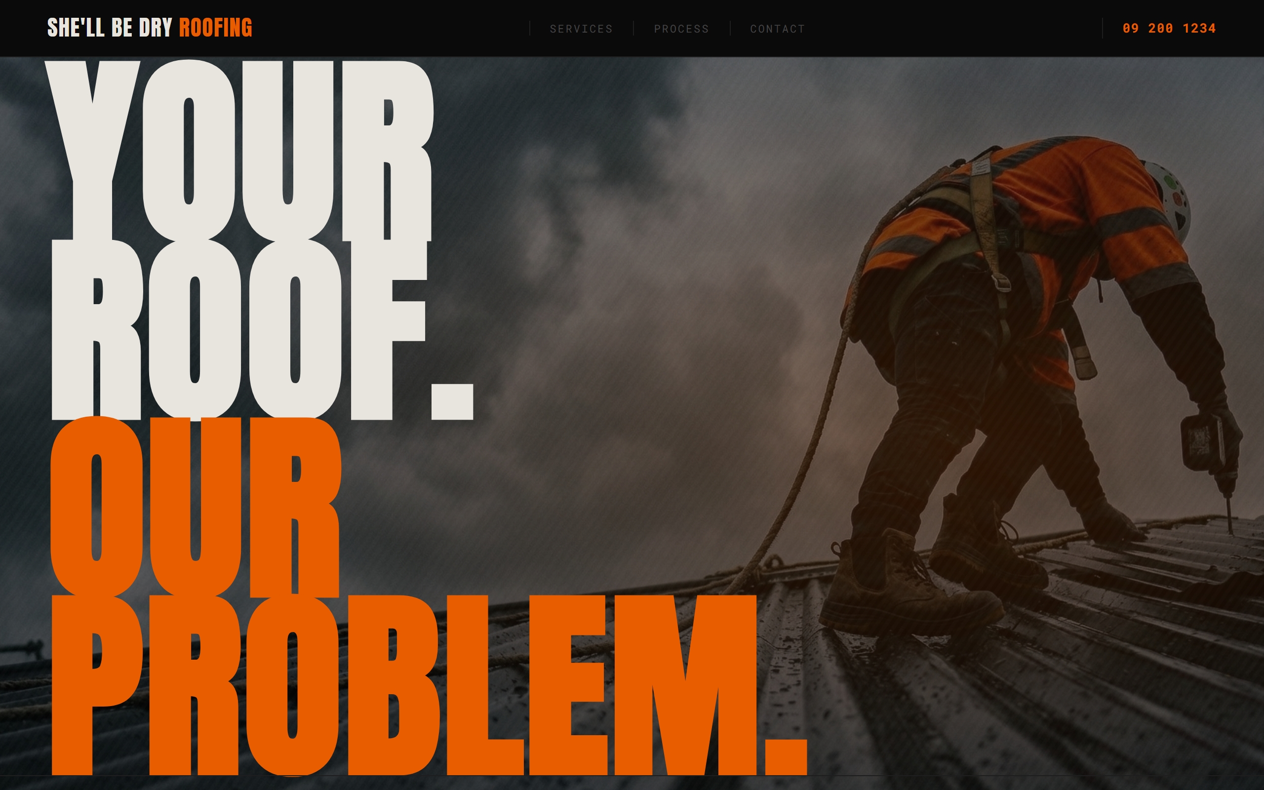 Template preview for She'll Be Dry Roofing website example