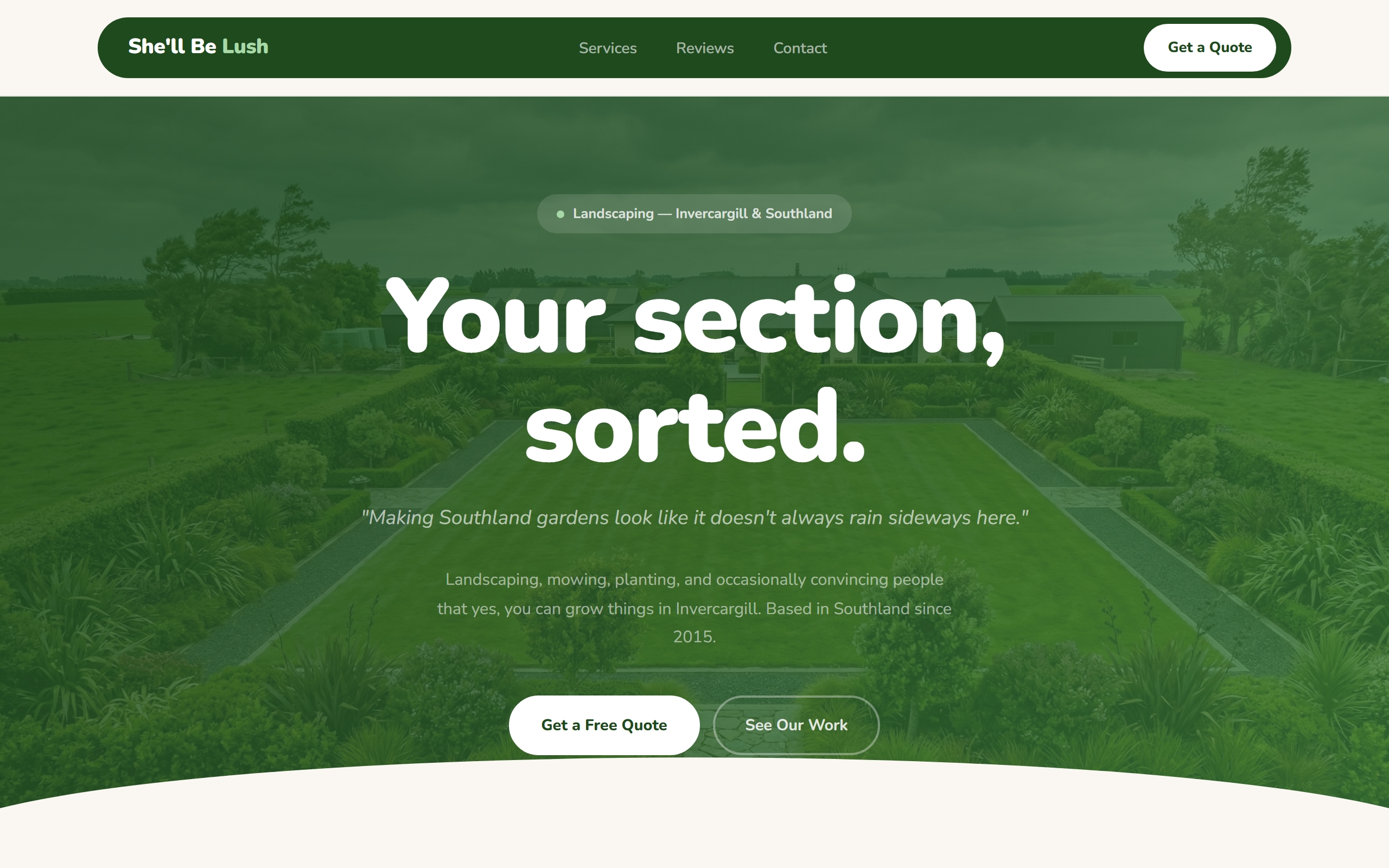 Template preview for She'll Be Lush Landscaping website example