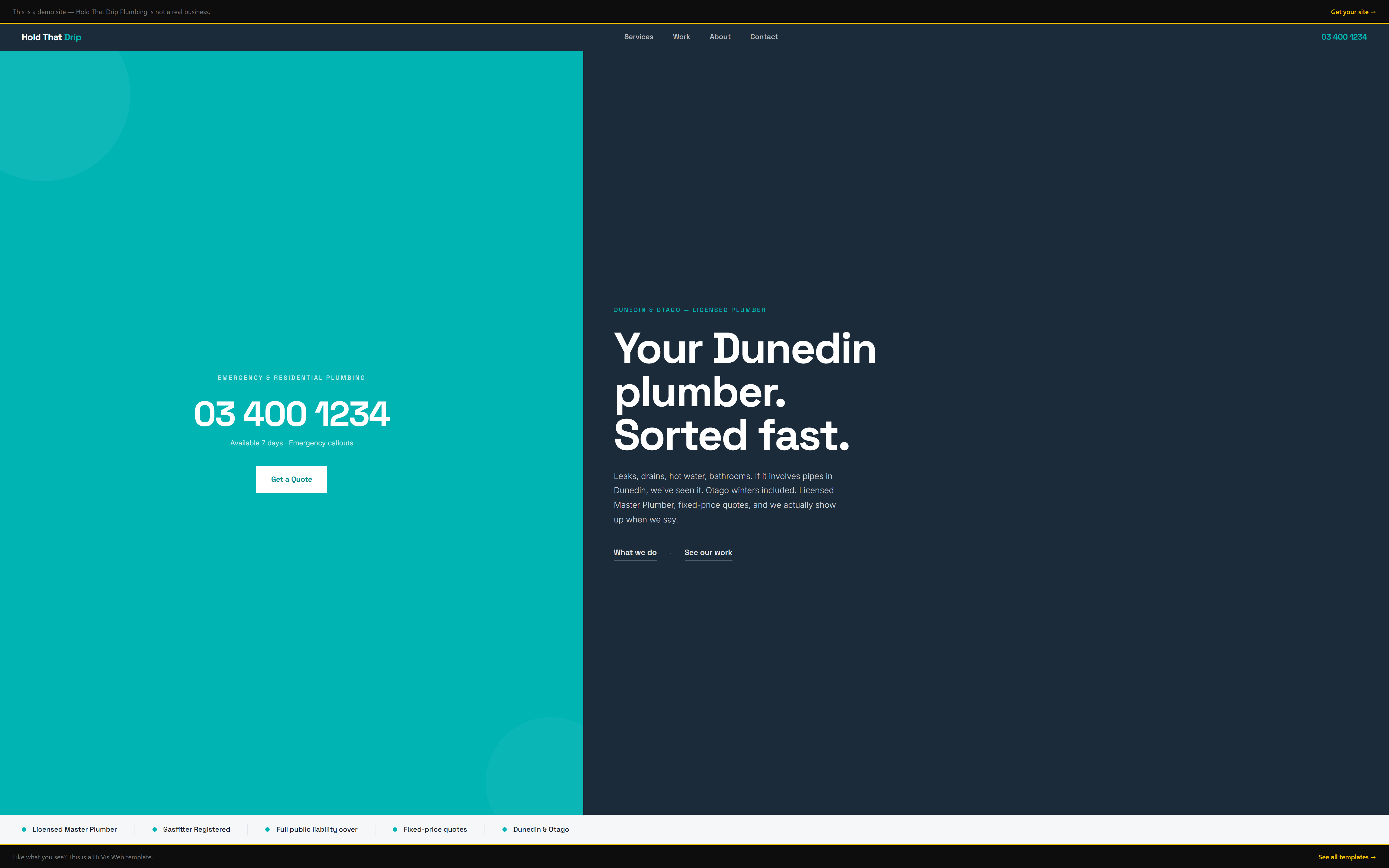 Template preview for Hold That Drip Plumbing website example