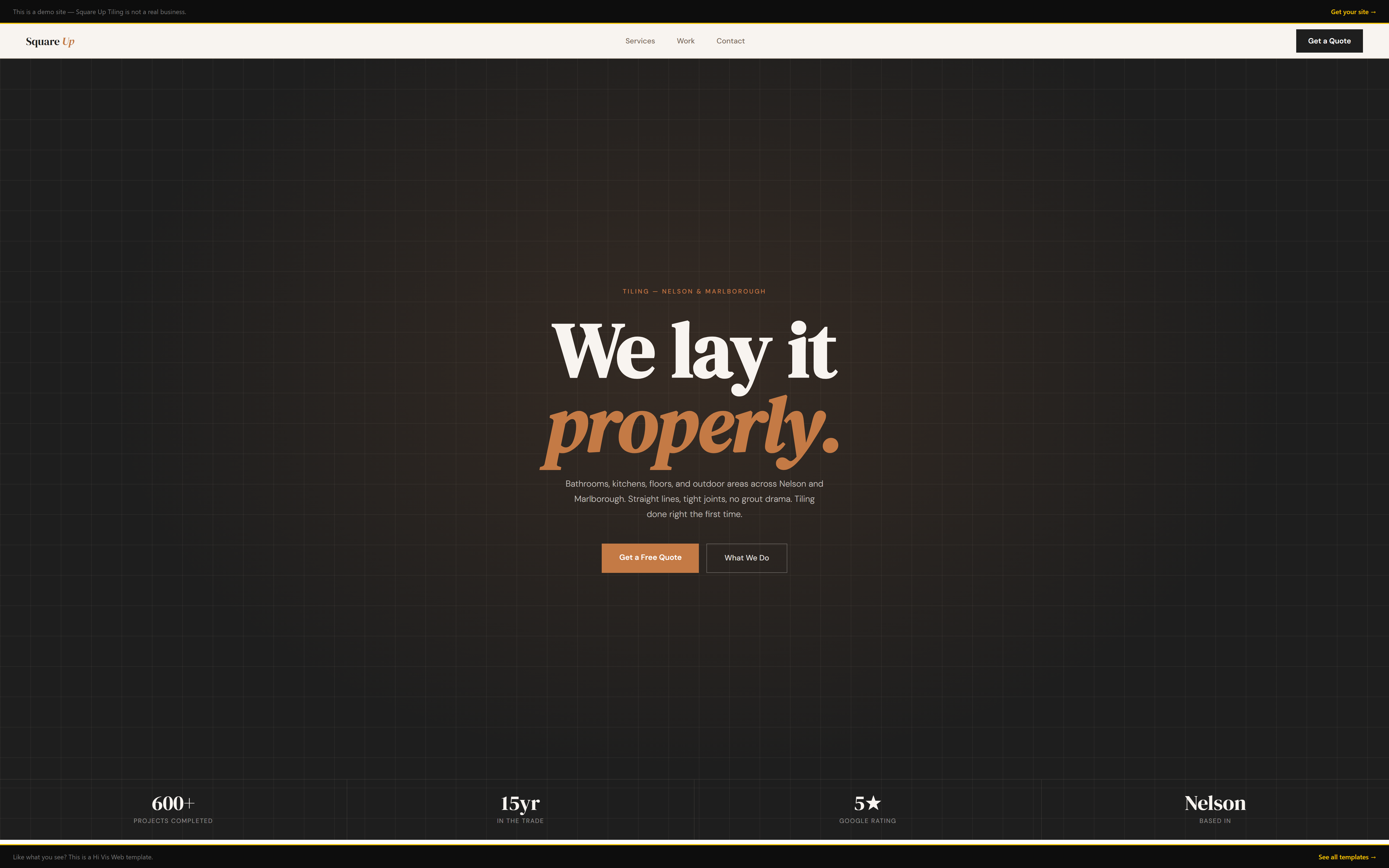 Template preview for Square Up Tiling website example